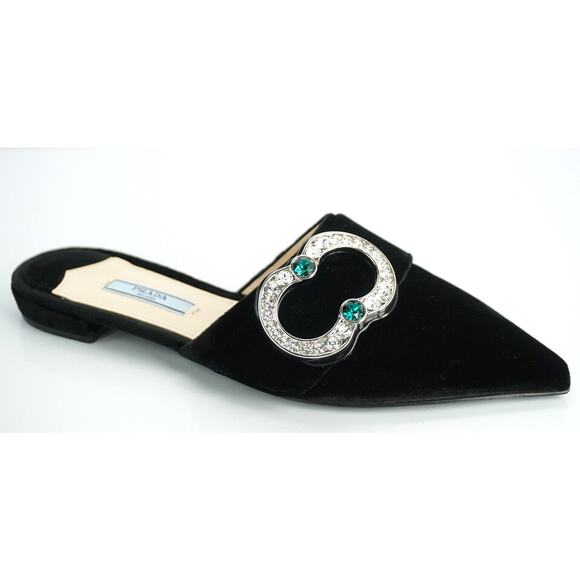 Prada Velvet Crystal Broach Pointy Mule Flat jewel broach - Picture 2 of 12